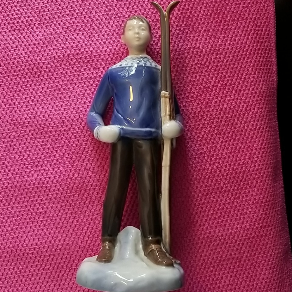 B & G Porcelain Figurine Boy Skiing COLLECTABLE